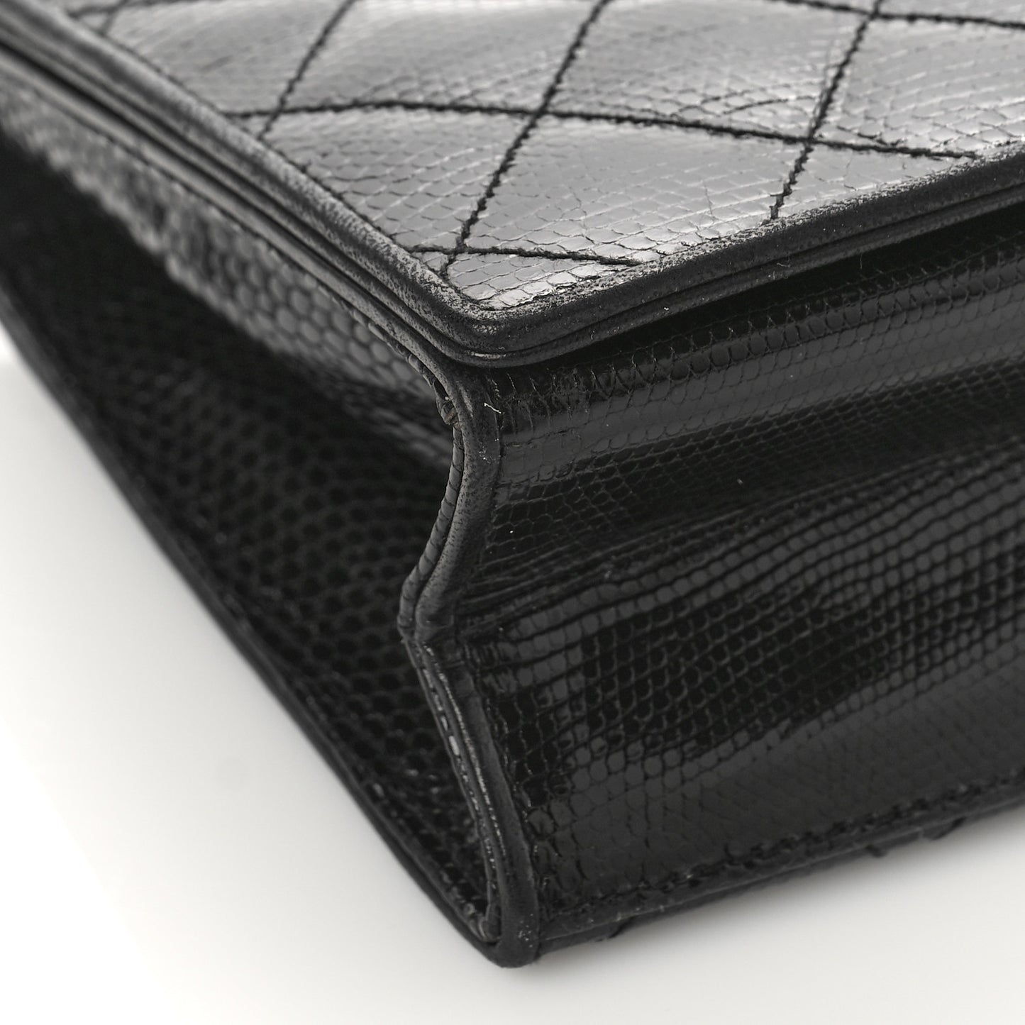 Lizard Quilted CC Single Flap Bag Black