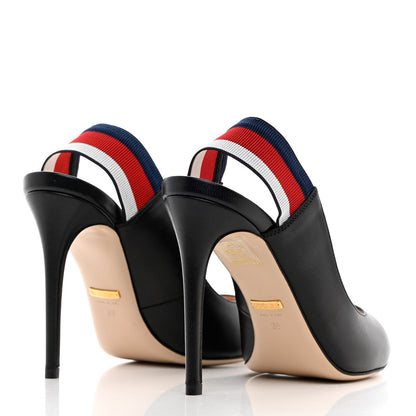 Gucci Malaga Kid Web Sylvie High Heel Slingback Pumps 38 Black 4 of 15