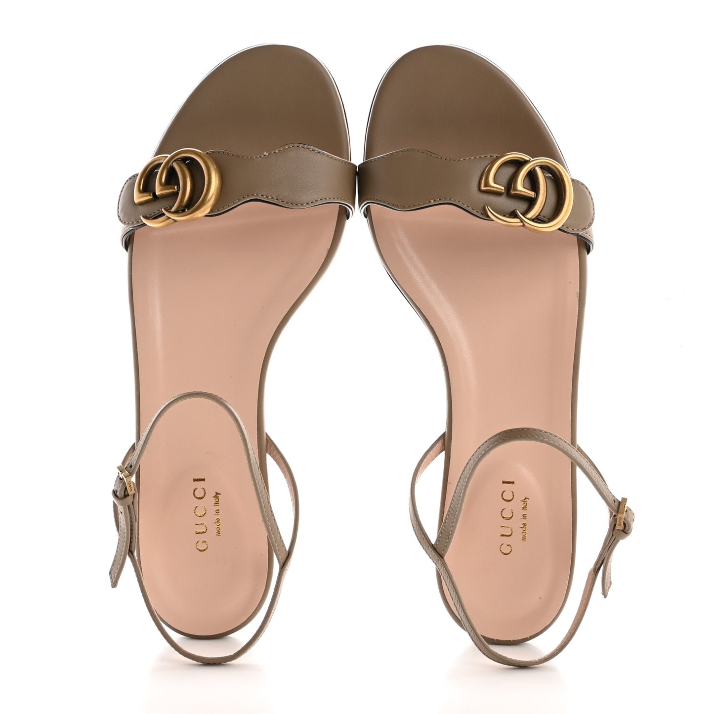 Lifford Calfskin GG Marmont Ankle Wrap Flat Sandals 38 Mud