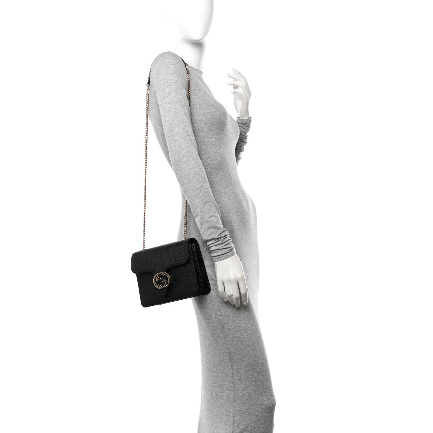 Gucci Dollar Calfskin Small Interlocking G Shoulder Bag Black 2 of 10