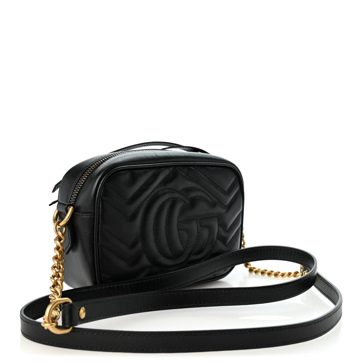 Calfskin Matelasse Mini GG Marmont Chain Shoulder Bag Black