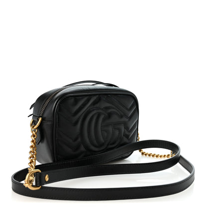 Gucci Calfskin Matelasse Mini GG Marmont Chain Shoulder Bag Black 3 of 9
