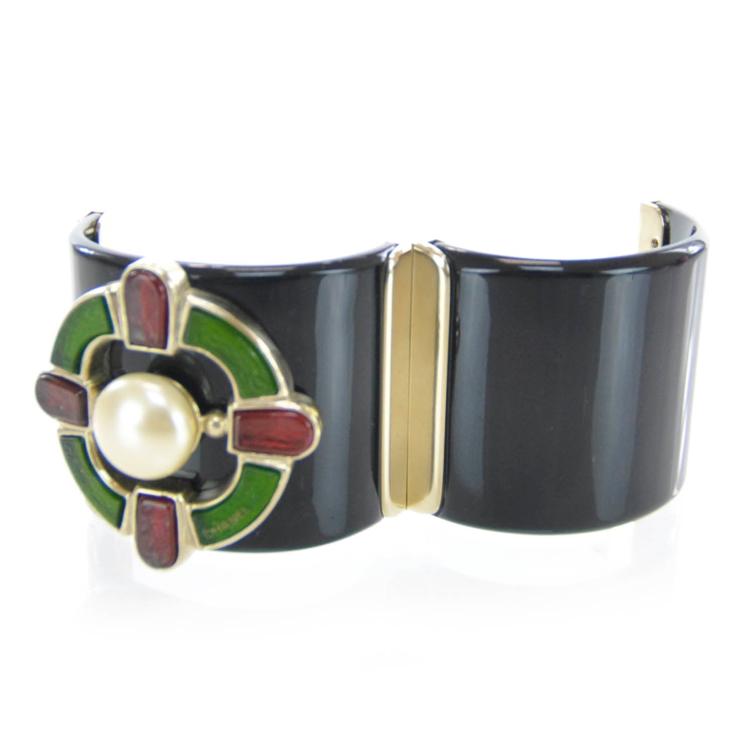 Chanel Resin Wide Gripoix Pearl Cuff Black 3 of 6