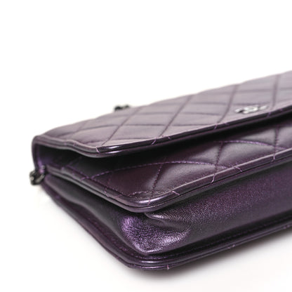 Chanel Iridescent Lambskin Quilted Wallet On Chain WOC Dark Purple 9 of 10