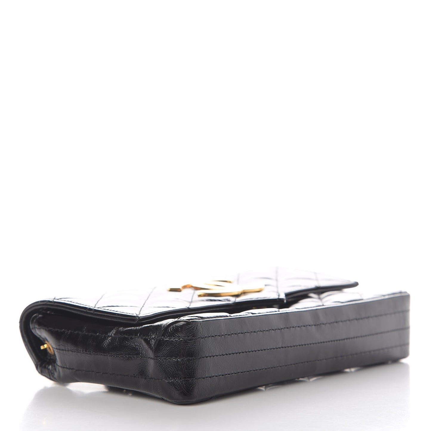 Glazed Calfskin Small CC Flap Black