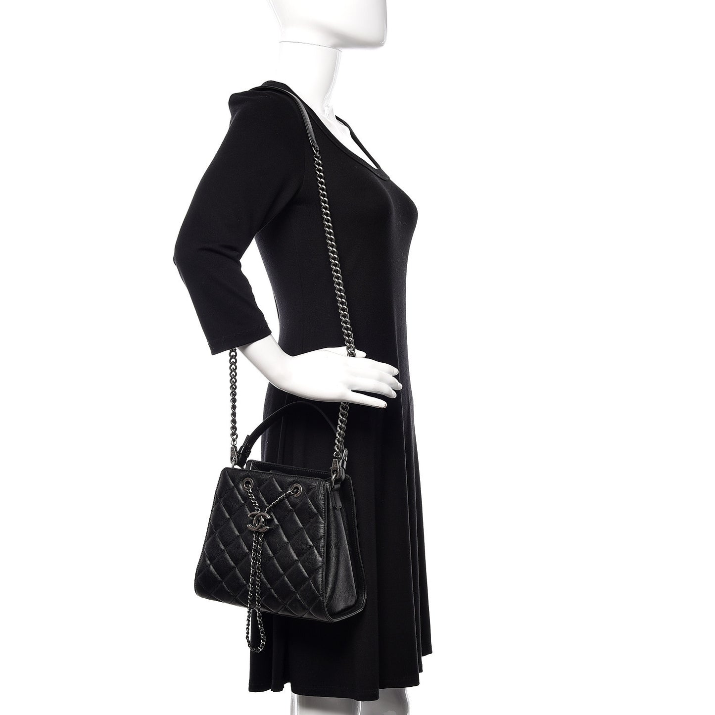 Caviar Quilted Small CC Bucket Bag Black