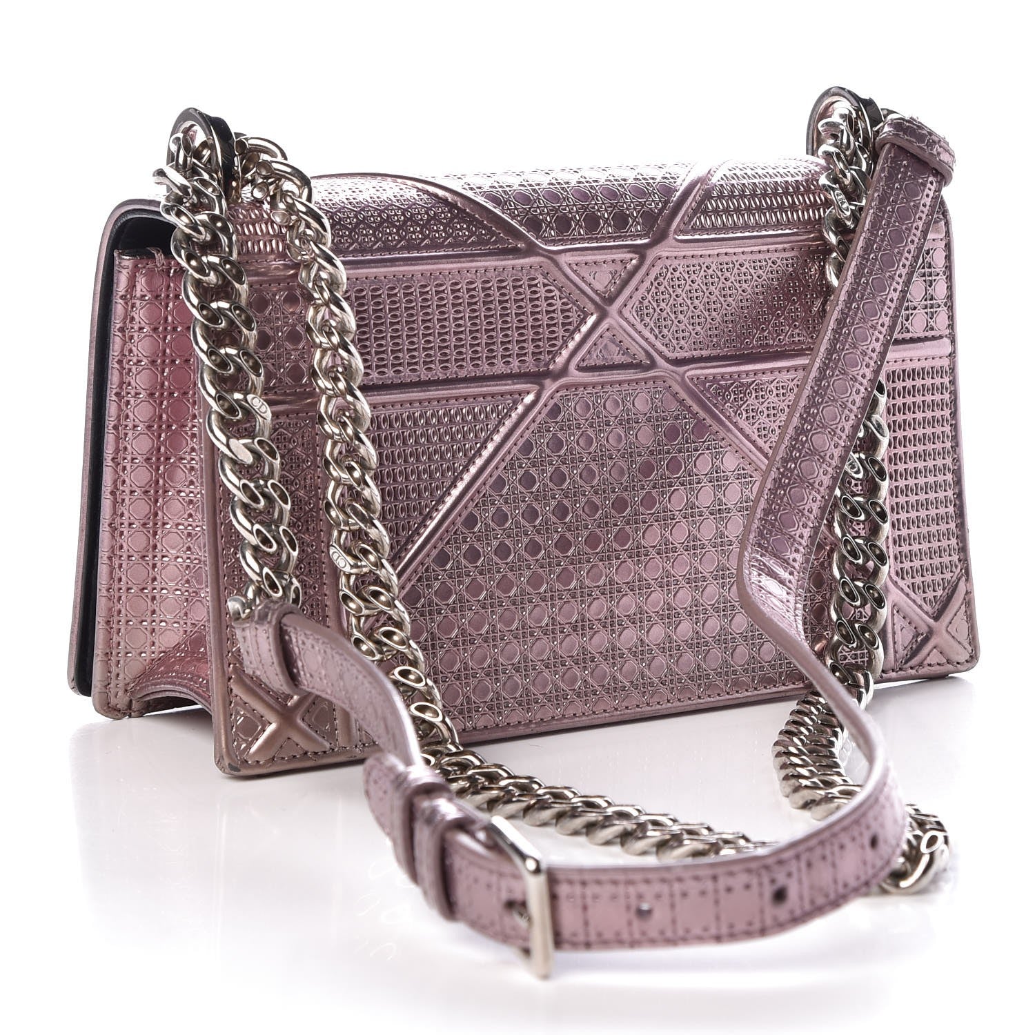 Christian Dior Metallic Patent Micro-Cannage Medium Diorama Flap Bag Pink 3 of 18