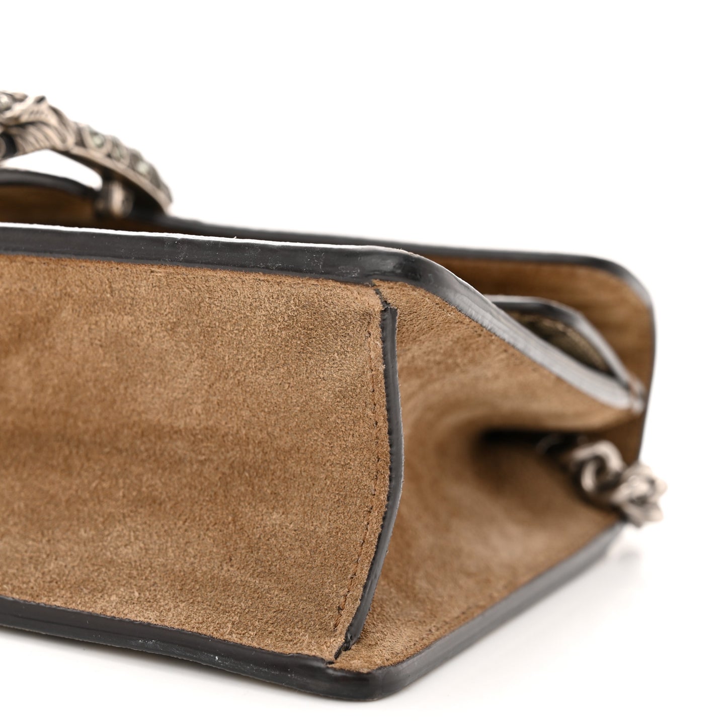 GG Supreme Monogram Suede Crystal Small Dionysus Shoulder Bag Beige Ebony Taupe