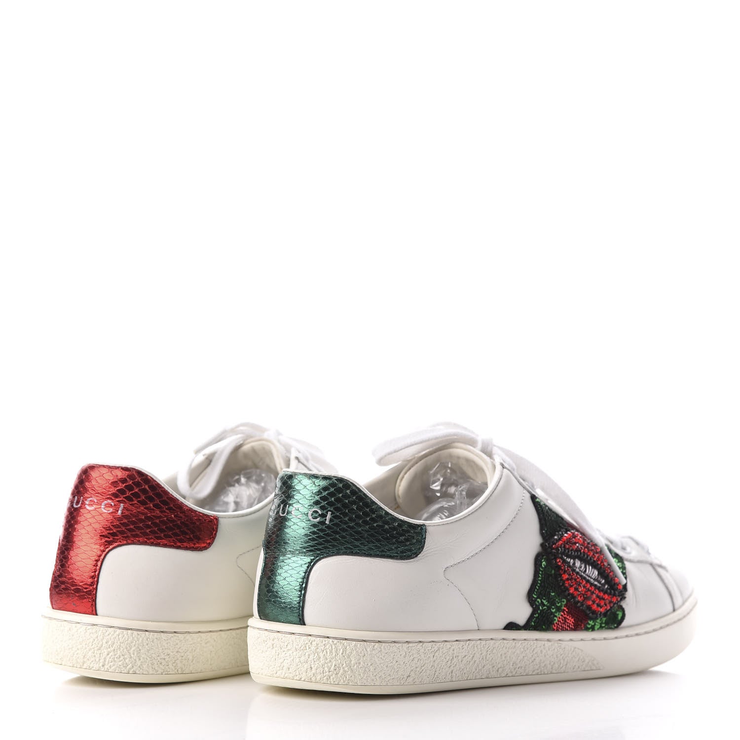 Gucci Calfskin Web Crystal Womens Mouth Ace Sneakers 37 White 4 of 8