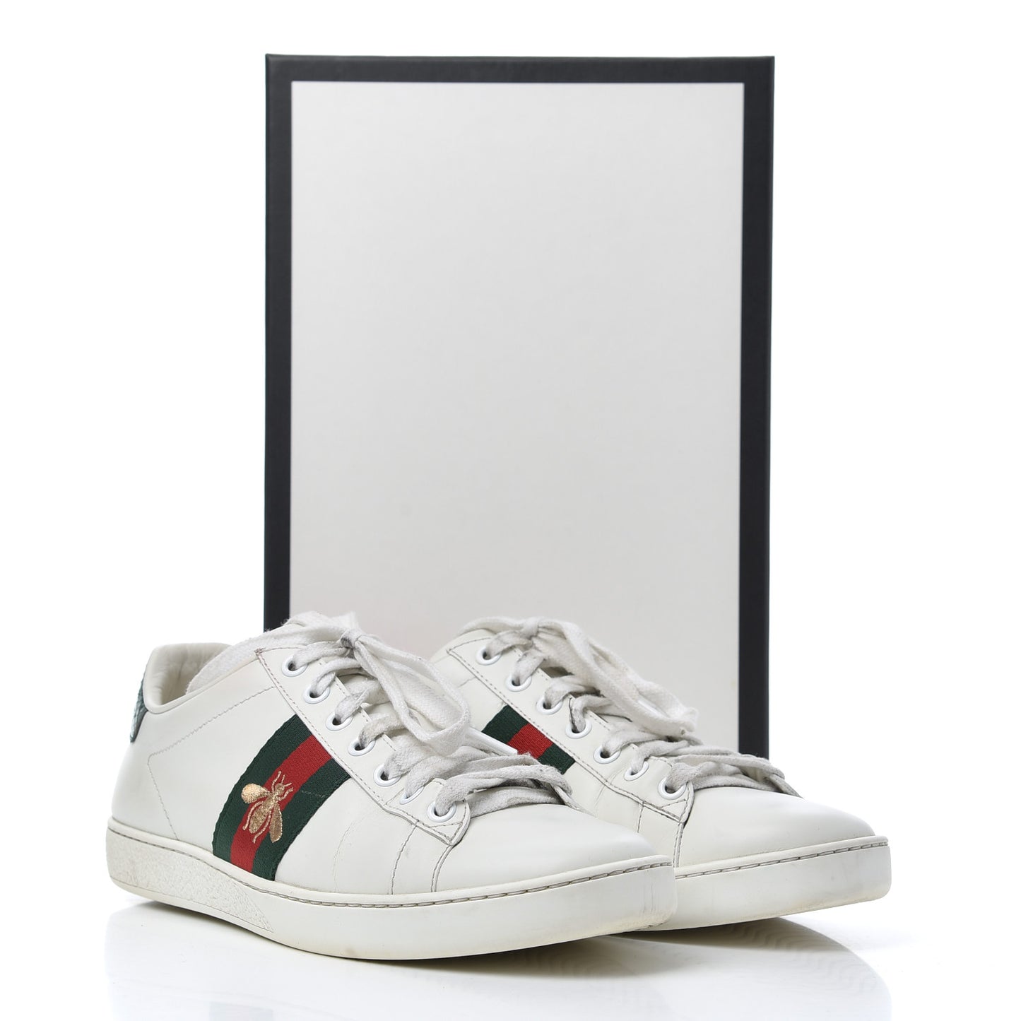 Calfskin Web Bee Embroidered Womens Ace Sneakers 38 White Green