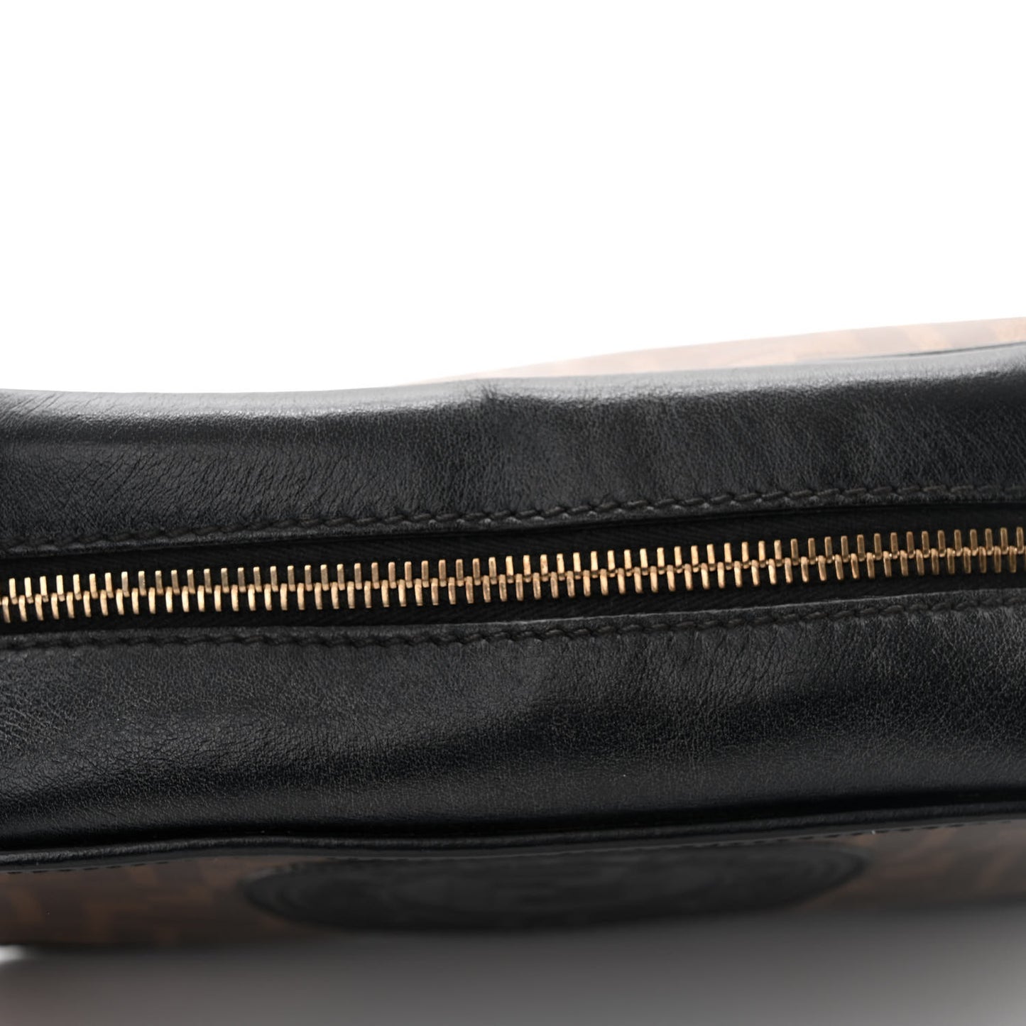 Glazed Fabric Vitello Century F is Fendi FF 1974 Stamp Patch Camera Case Mogano Panna Black