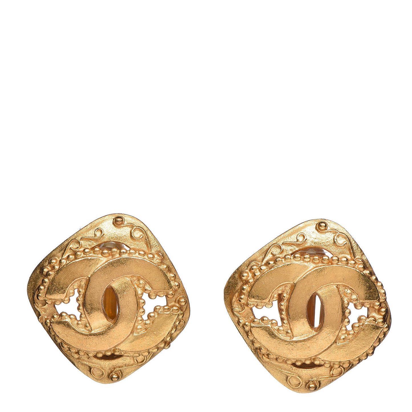 CC Square Clip On Earrings Gold