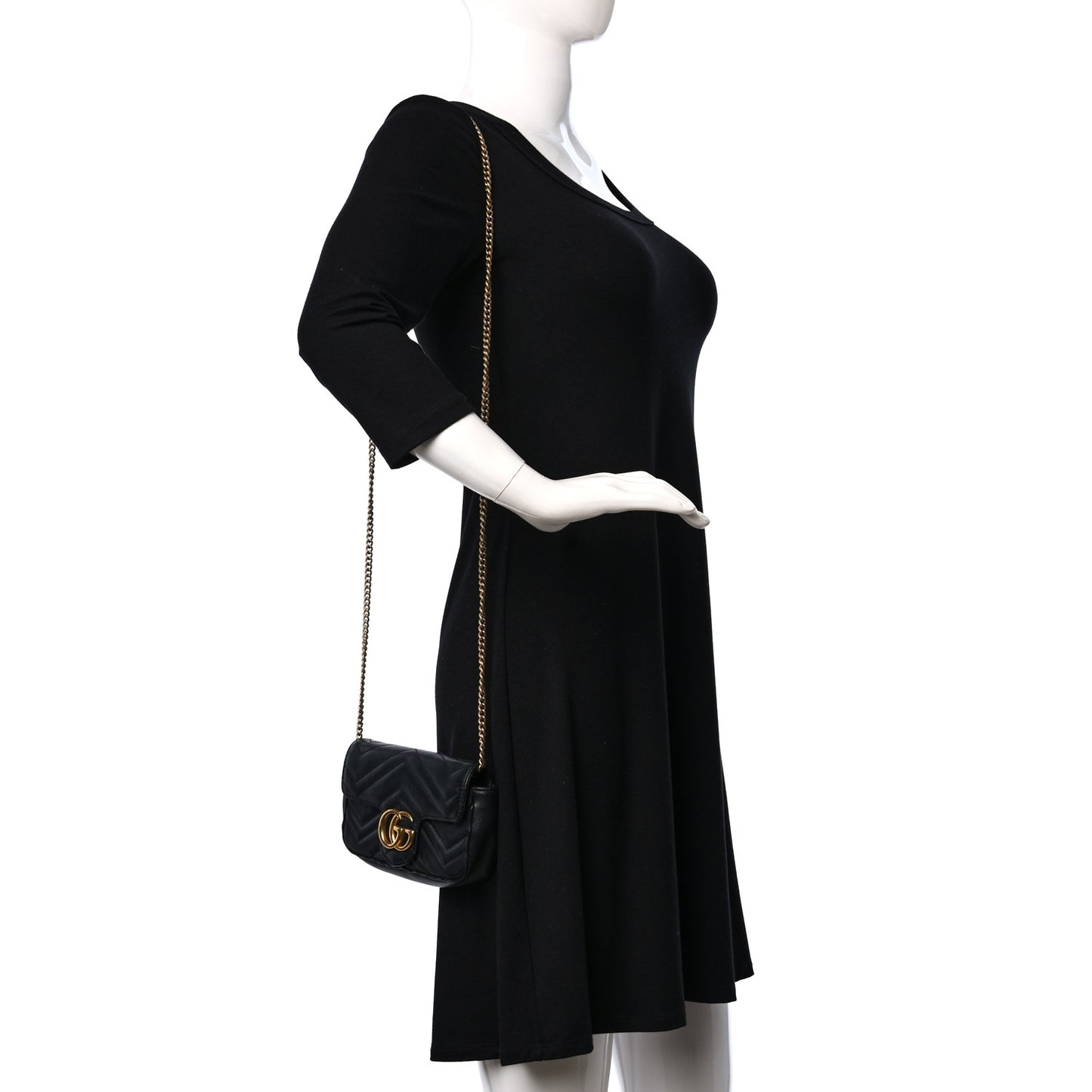 Calfskin Matelasse Super Mini GG Marmont Shoulder Bag Black