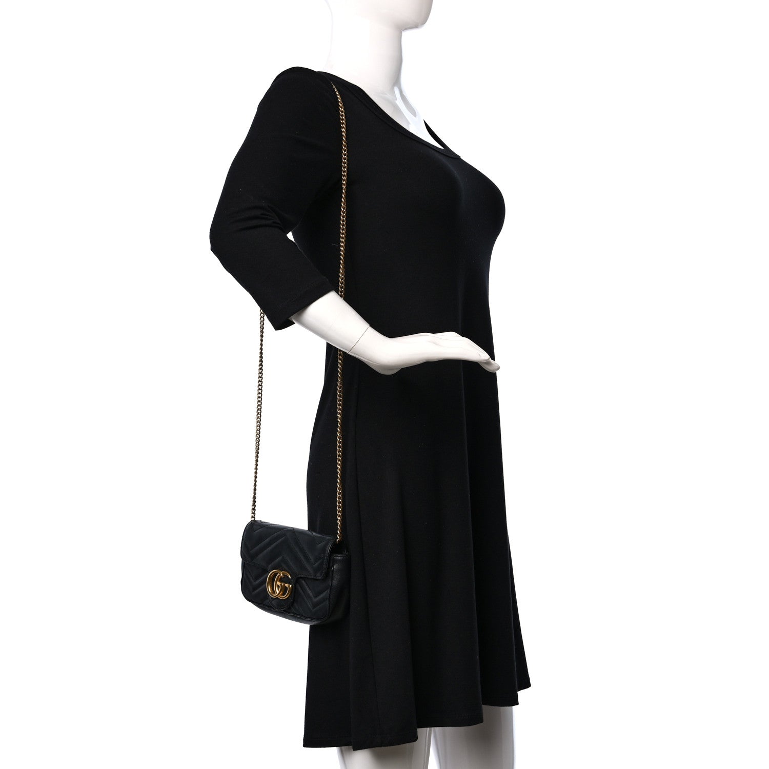 Gucci Calfskin Matelasse Super Mini GG Marmont Shoulder Bag Black 2 of 9