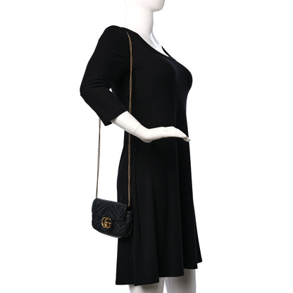 Gucci Calfskin Matelasse Super Mini GG Marmont Shoulder Bag Black 2 of 9