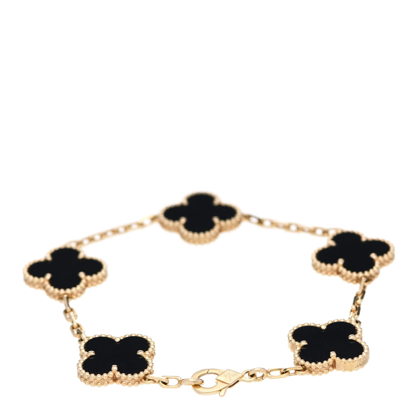 18K Yellow Gold Black Onyx 5 Motifs Vintage Alhambra Bracelet
