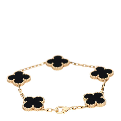 Van Cleef & Arpels 18K Yellow Gold Black Onyx 5 Motifs Vintage Alhambra Bracelet 3 of 5
