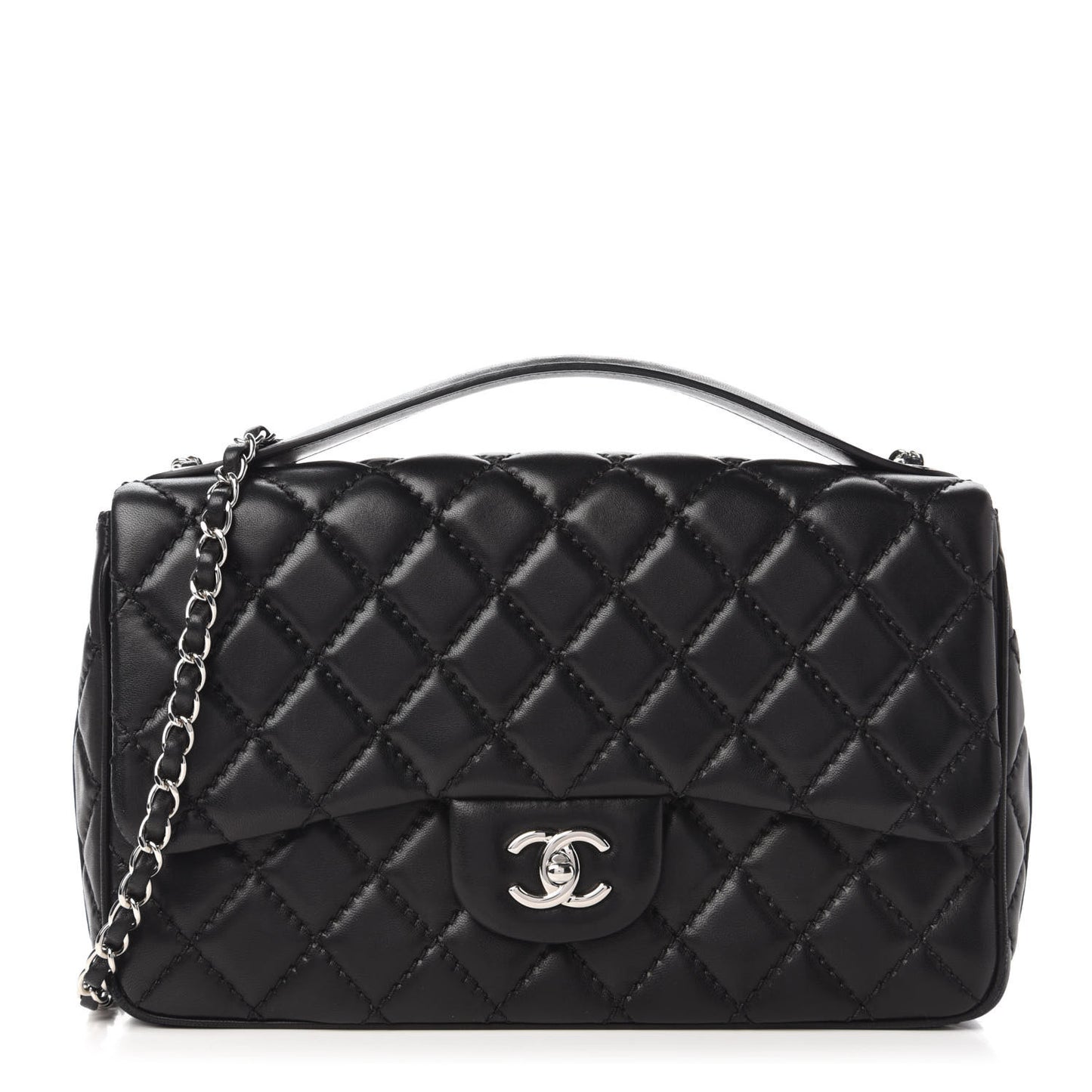 Lambskin Quilted Jumbo Easy Carry Flap Black