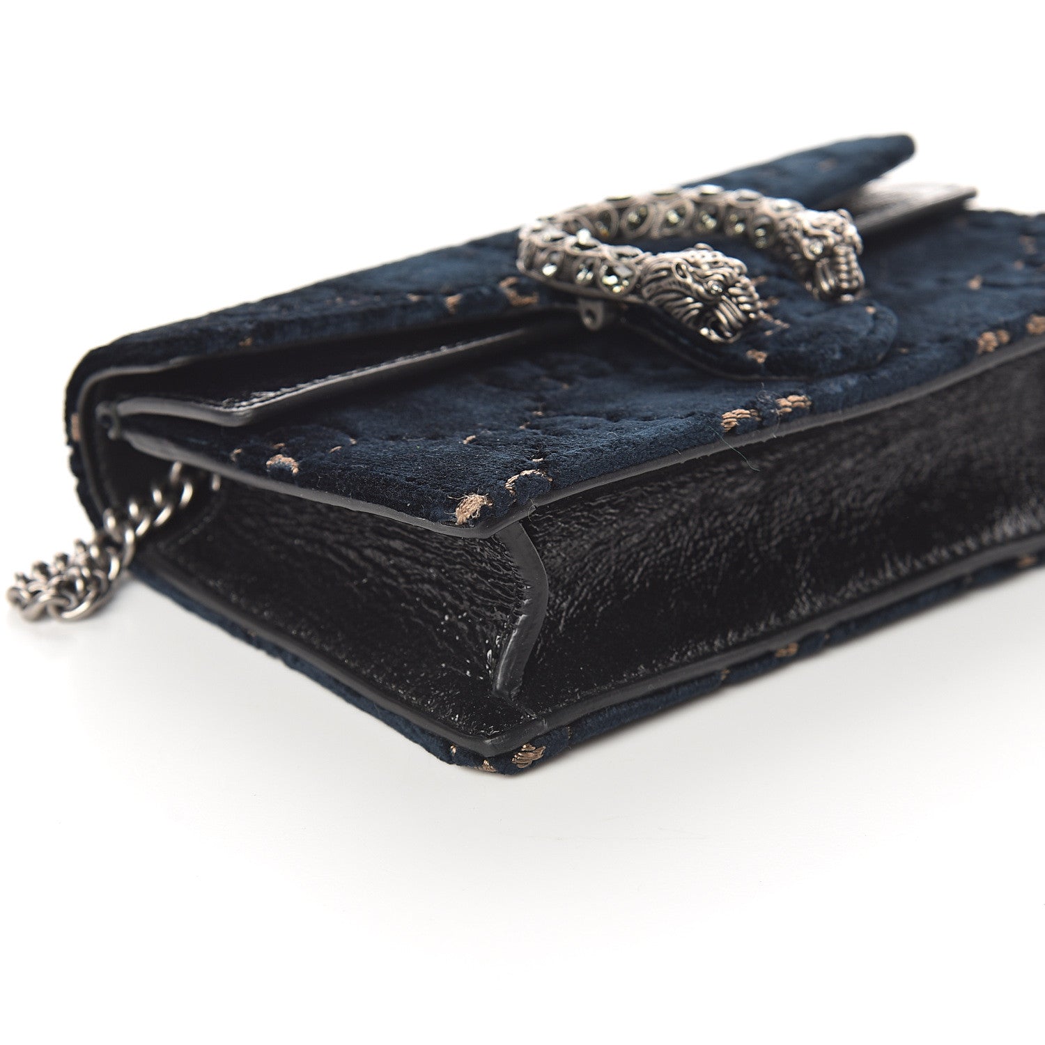 Gucci Velvet GG Monogram Super Mini Dionysus Shoulder Bag Blue Beige Black 6 of 7