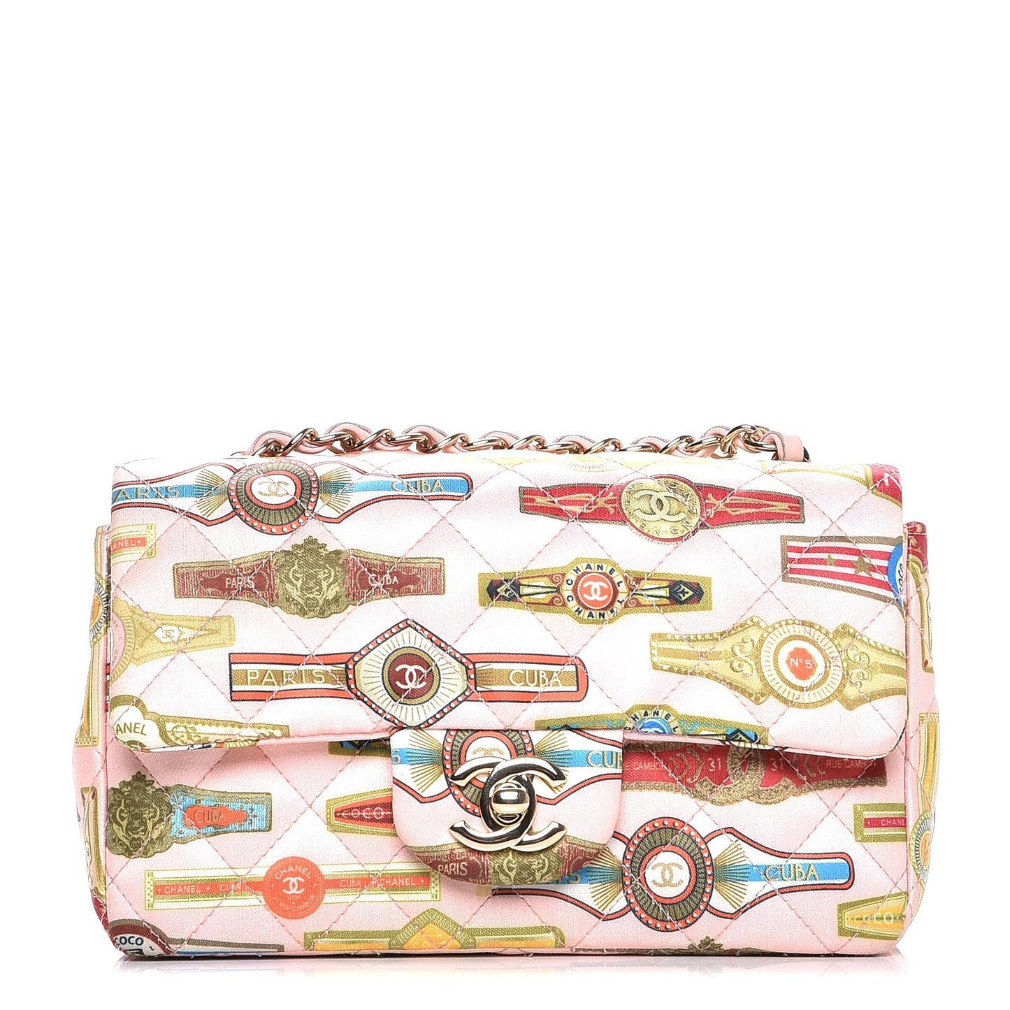 Satin Paris Cuba Cigare Print Mini Flap Pink