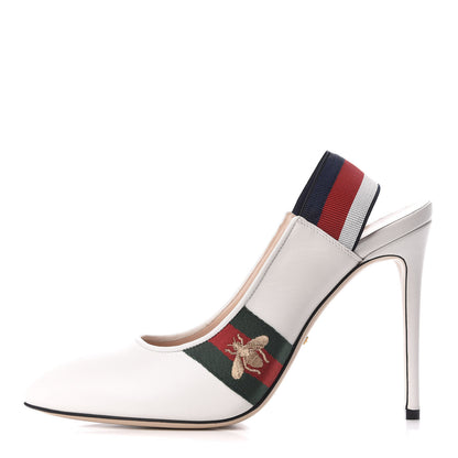 Gucci Malaga Kid Web Sylvie High Heel Slingback Pumps 41 White 1 of 9