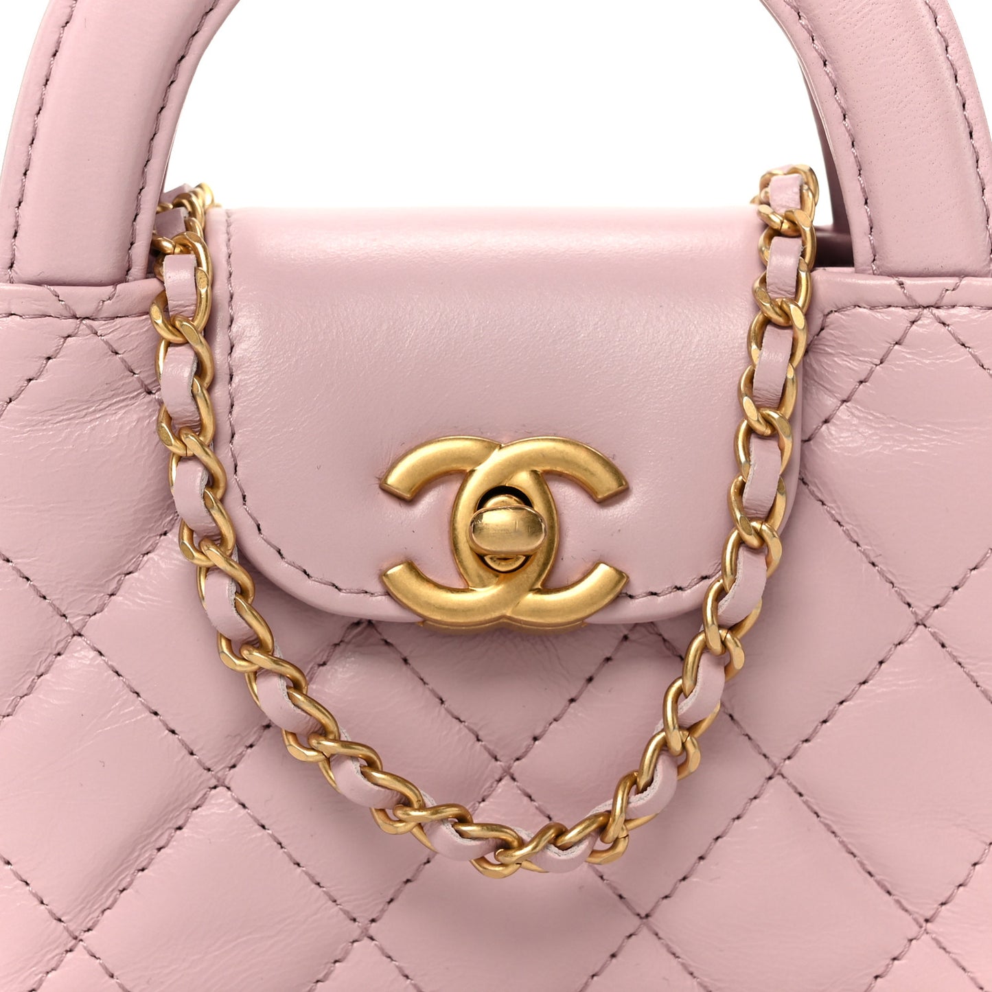 Shiny Aged Calfskin Quilted Mini Nano Kelly Shopper Light Pink
