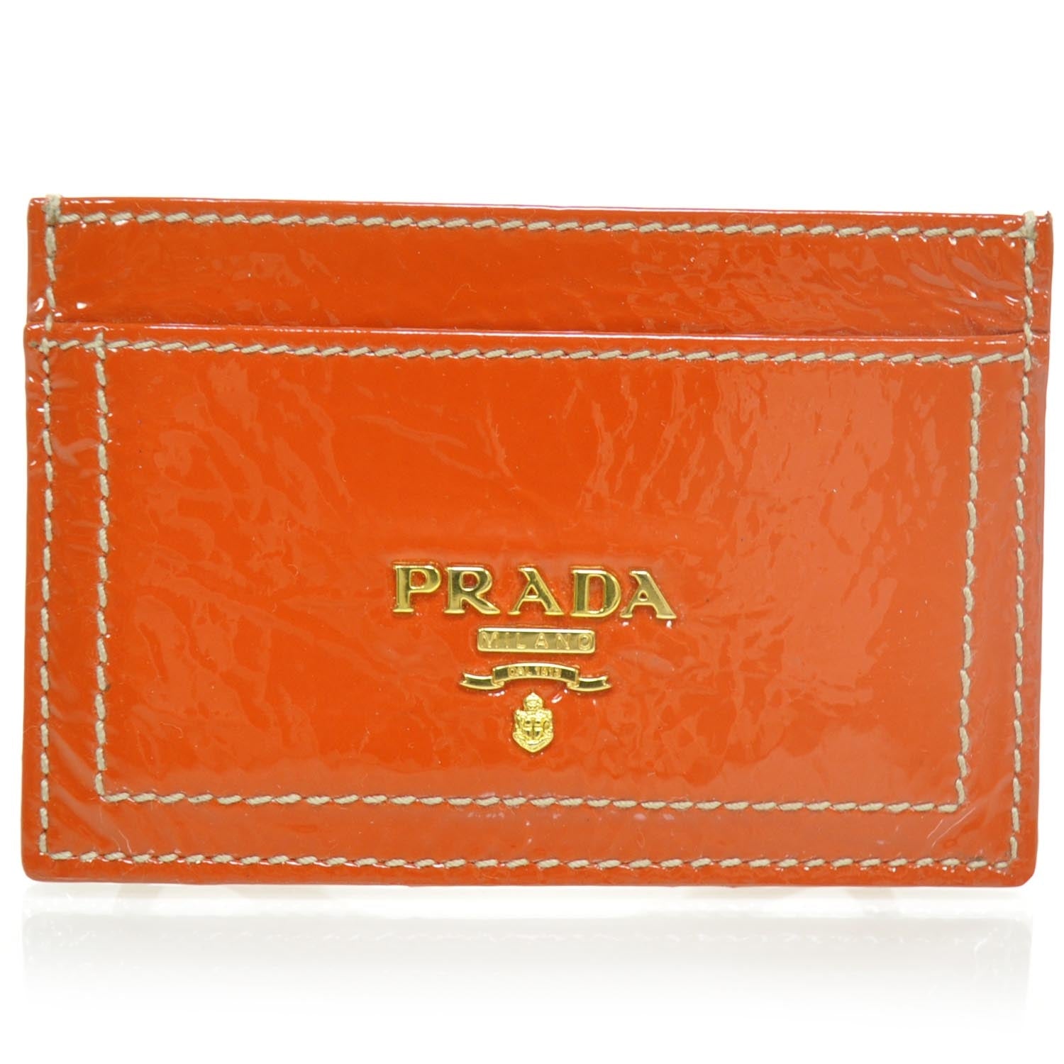 Prada Vernice Card Holder Case Orange 1 of 8