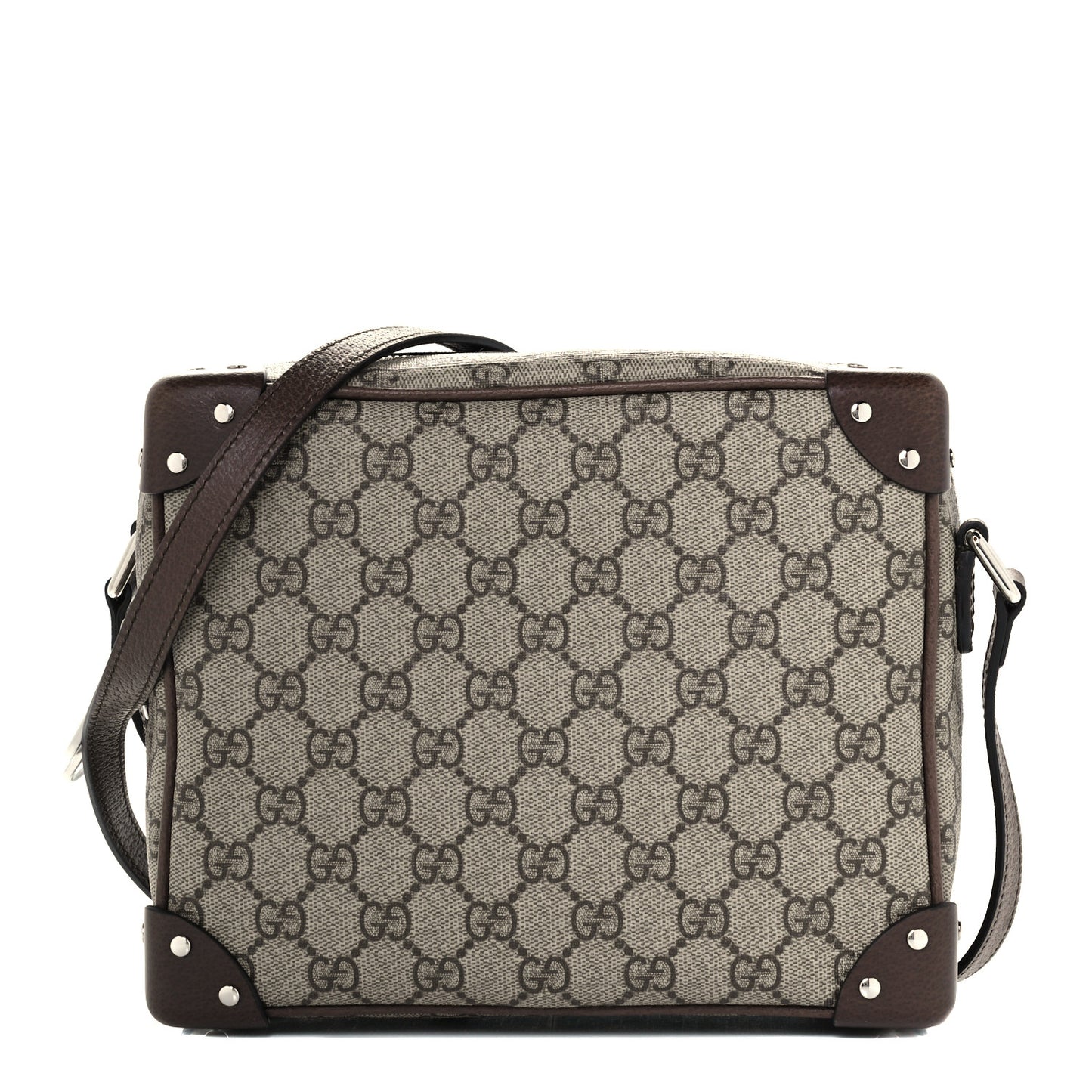GG Supreme Monogram Textured Calfskin Square Messenger Bag Beige Ebony New Acero