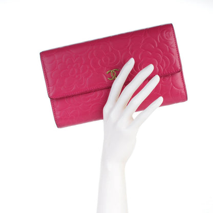 Chanel Lambskin Embossed Camellia Large Gusset Flap Wallet Pink 2 of 7
