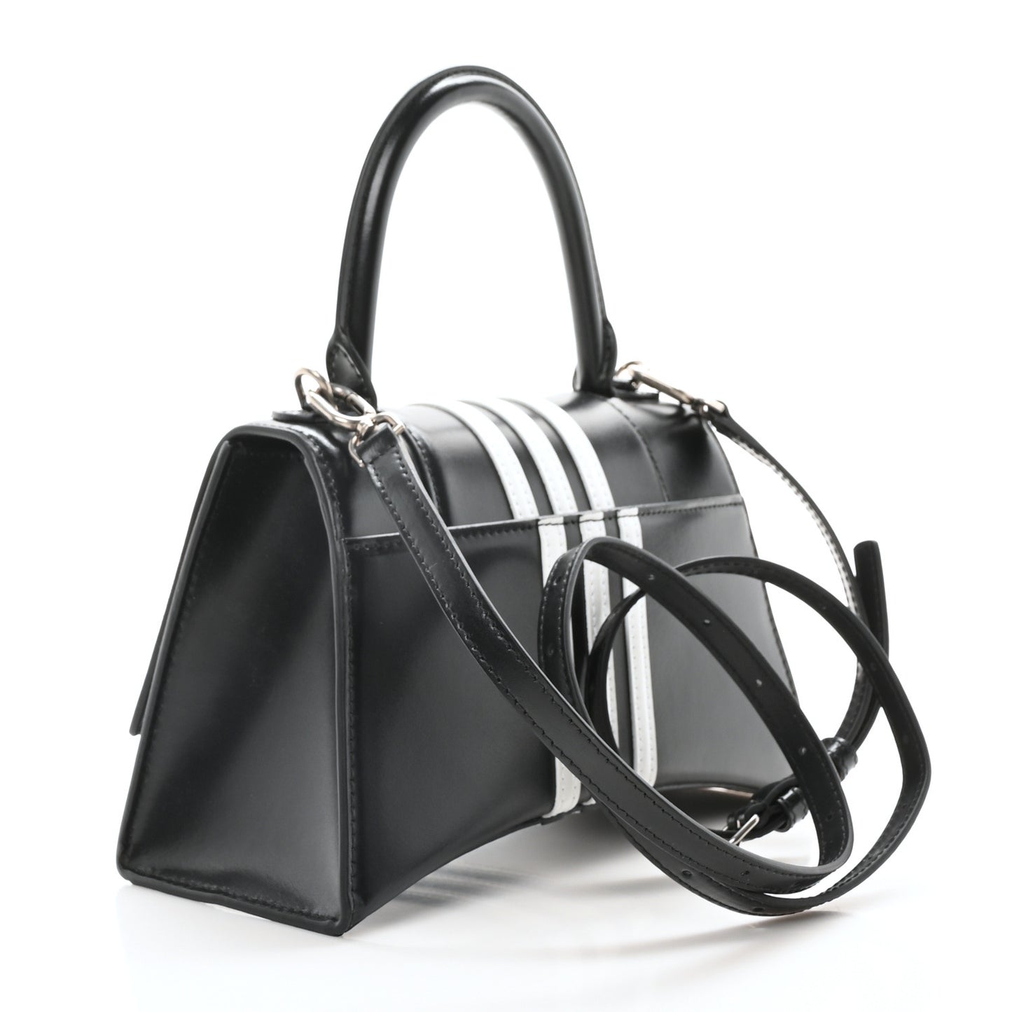 X ADIDAS Shiny Box Calfskin Small Hourglass Top Handle Bag Black White