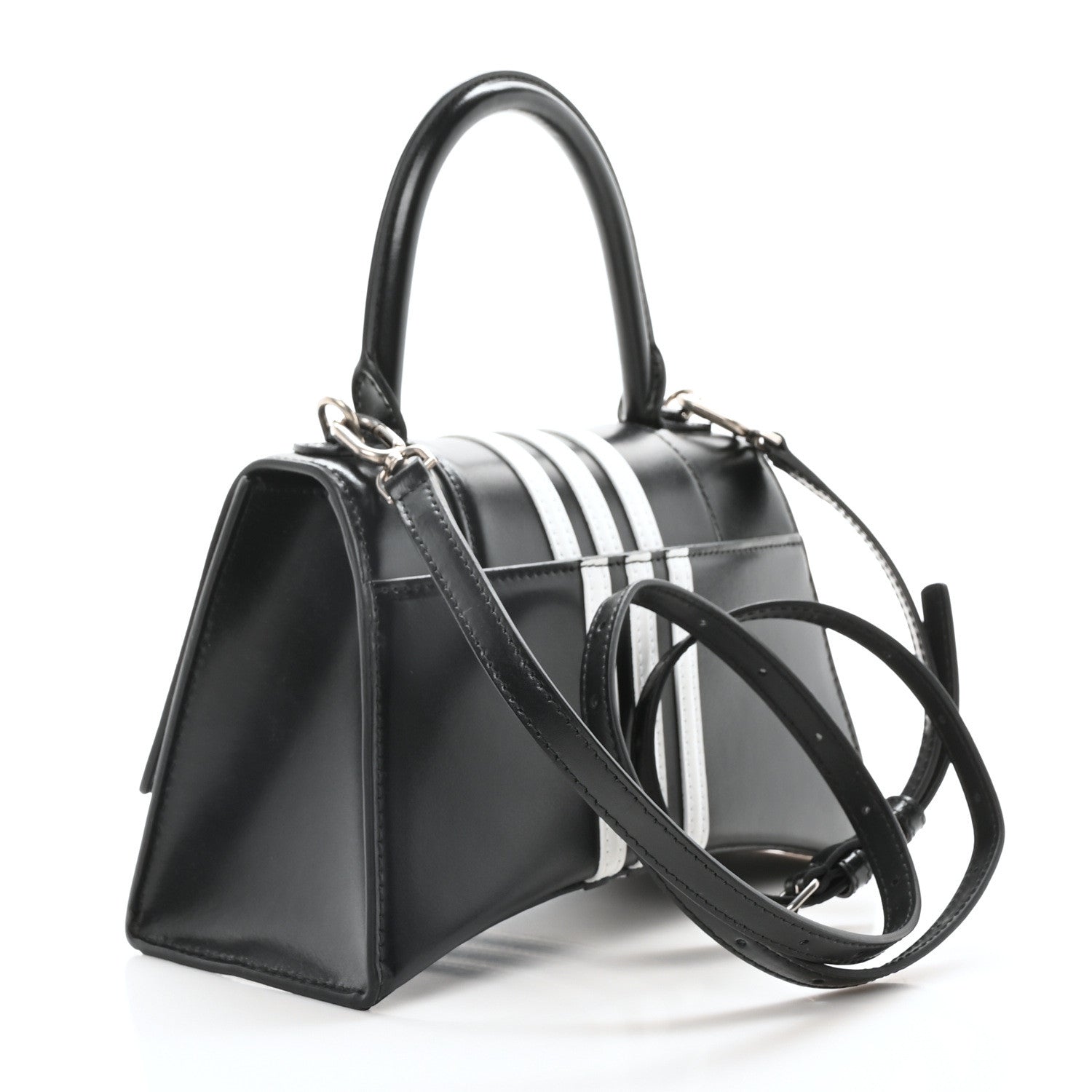 Balenciaga X ADIDAS Shiny Box Calfskin Small Hourglass Top Handle Bag Black White 3 of 10