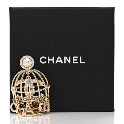 Chanel Pearl Crystal Birdcage Pin Brooch Light Gold 5 of 5