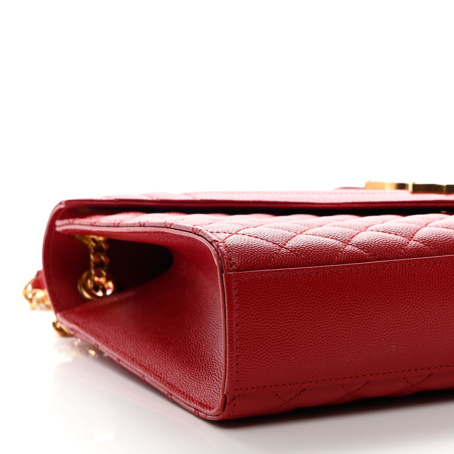 Grain De Poudre Mixed Matelasse Large Triquilt Monogram Satchel New Red