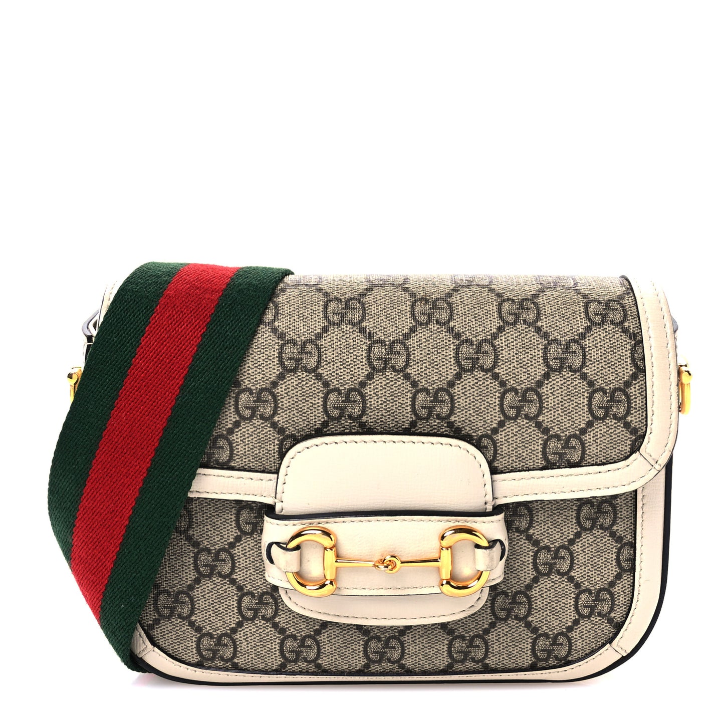 GG Supreme Monogram Web Mini Horsebit 1955 Shoulder Bag Beige Mystic White