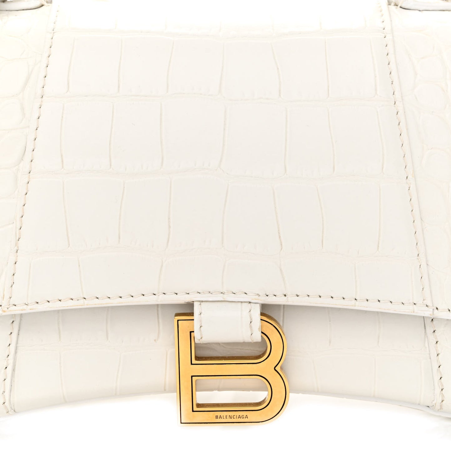 Shiny Calfskin Crocodile Embossed Small Hourglass Top Handle Bag White
