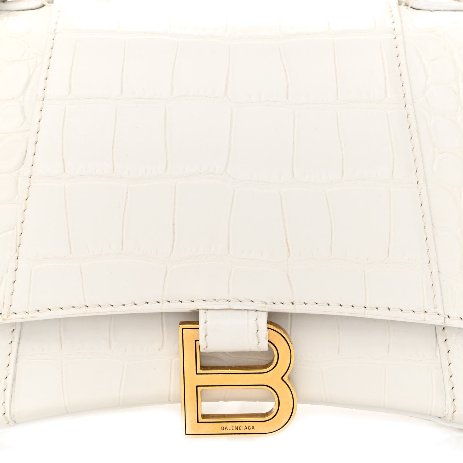 Balenciaga Shiny Calfskin Crocodile Embossed Small Hourglass Top Handle Bag White 8 of 10