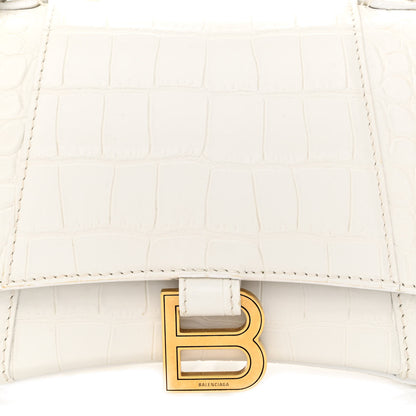 Balenciaga Shiny Calfskin Crocodile Embossed Small Hourglass Top Handle Bag White 8 of 10
