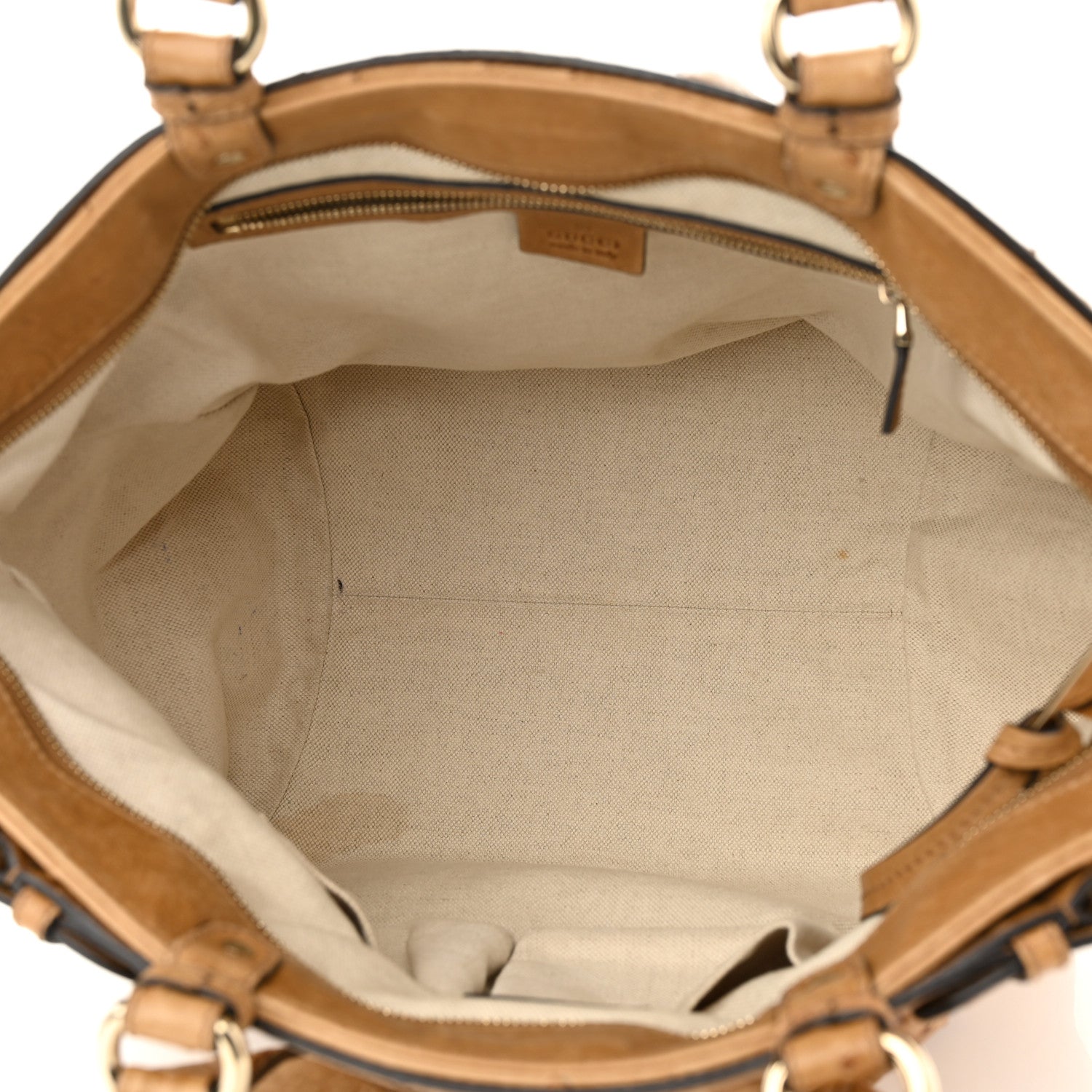 Gucci Ostrich Medium Bamboo Buckle Tote Tan 5 of 11
