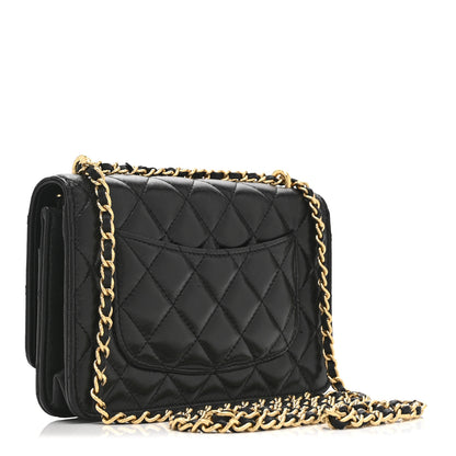 Chanel Shiny Lambskin Quilted Dynasty Wallet On Chain WOC Black 3 of 12