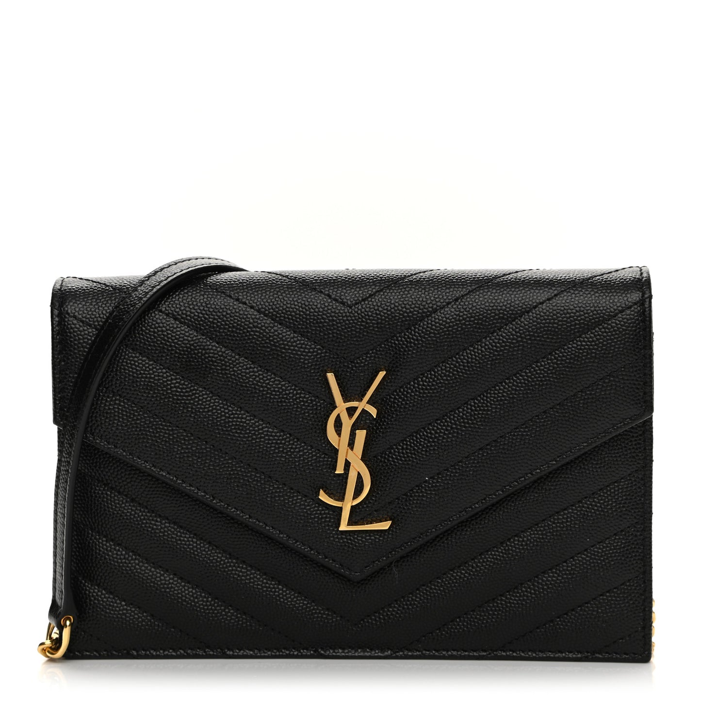 Grain De Poudre Matelasse Chevron Monogram Envelope Chain Wallet Black
