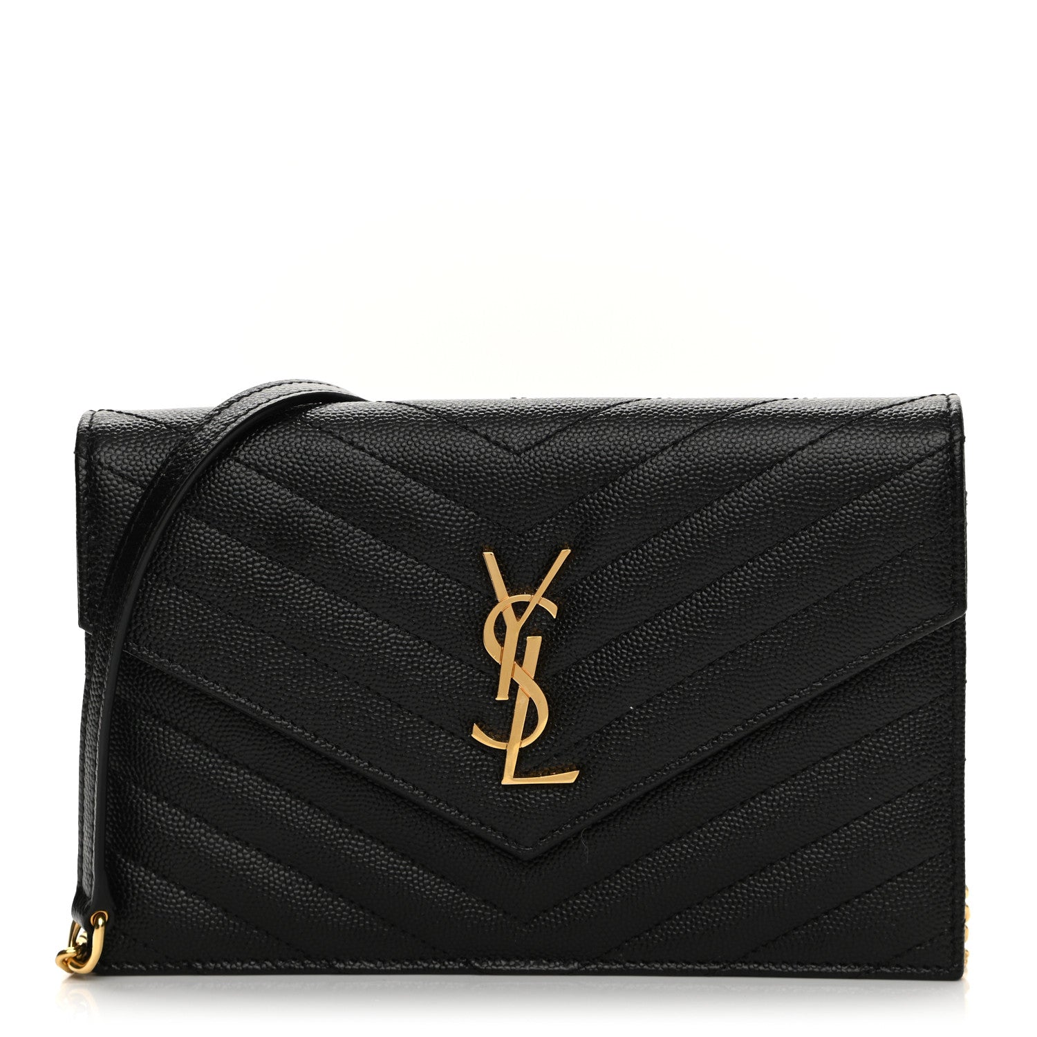 Saint Laurent Grain De Poudre Matelasse Chevron Monogram Envelope Chain Wallet Black 1 of 7