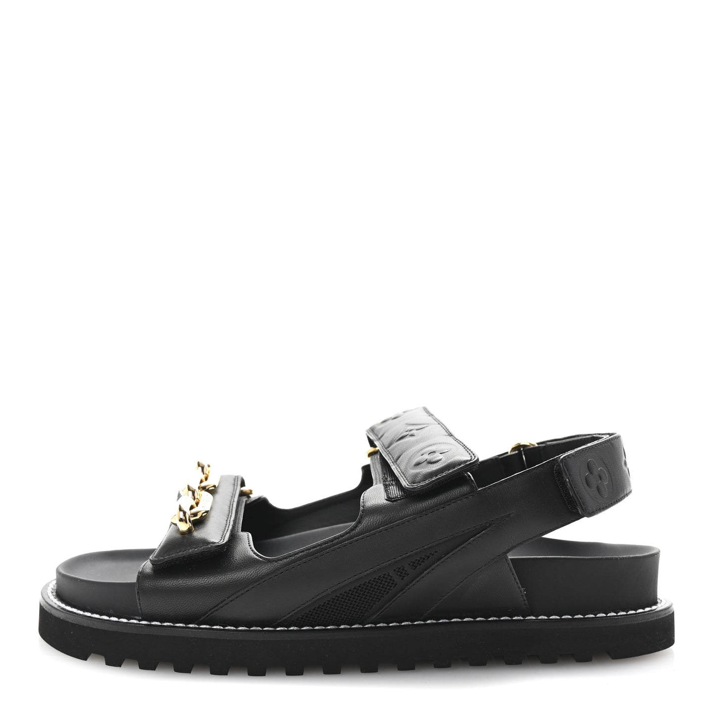 Lambskin Chain Link Paseo Flat Comfort Sandals 39 Black