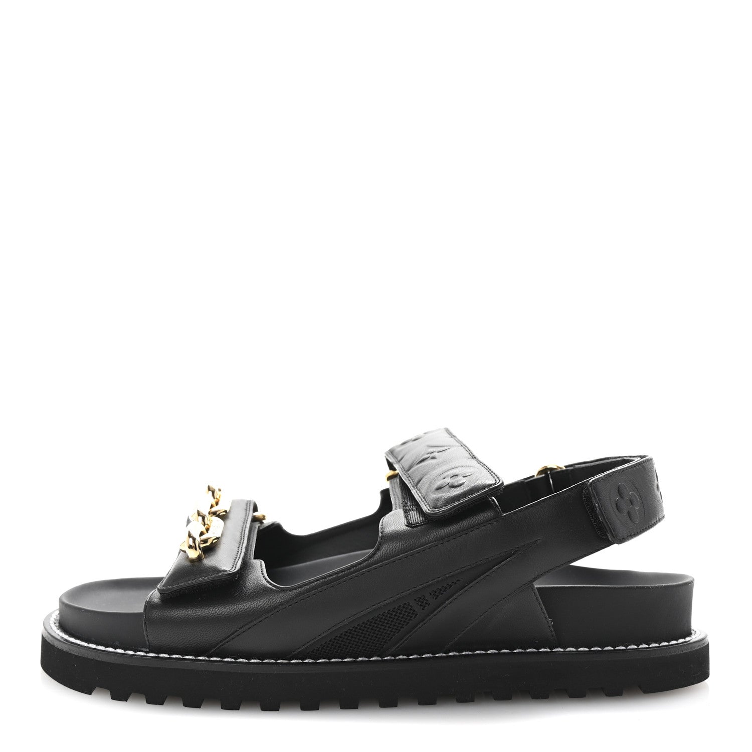 Louis Vuitton Lambskin Chain Link Paseo Flat Comfort Sandals 39 Black 1 of 10