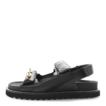 Louis Vuitton Lambskin Chain Link Paseo Flat Comfort Sandals 39 Black 1 of 10
