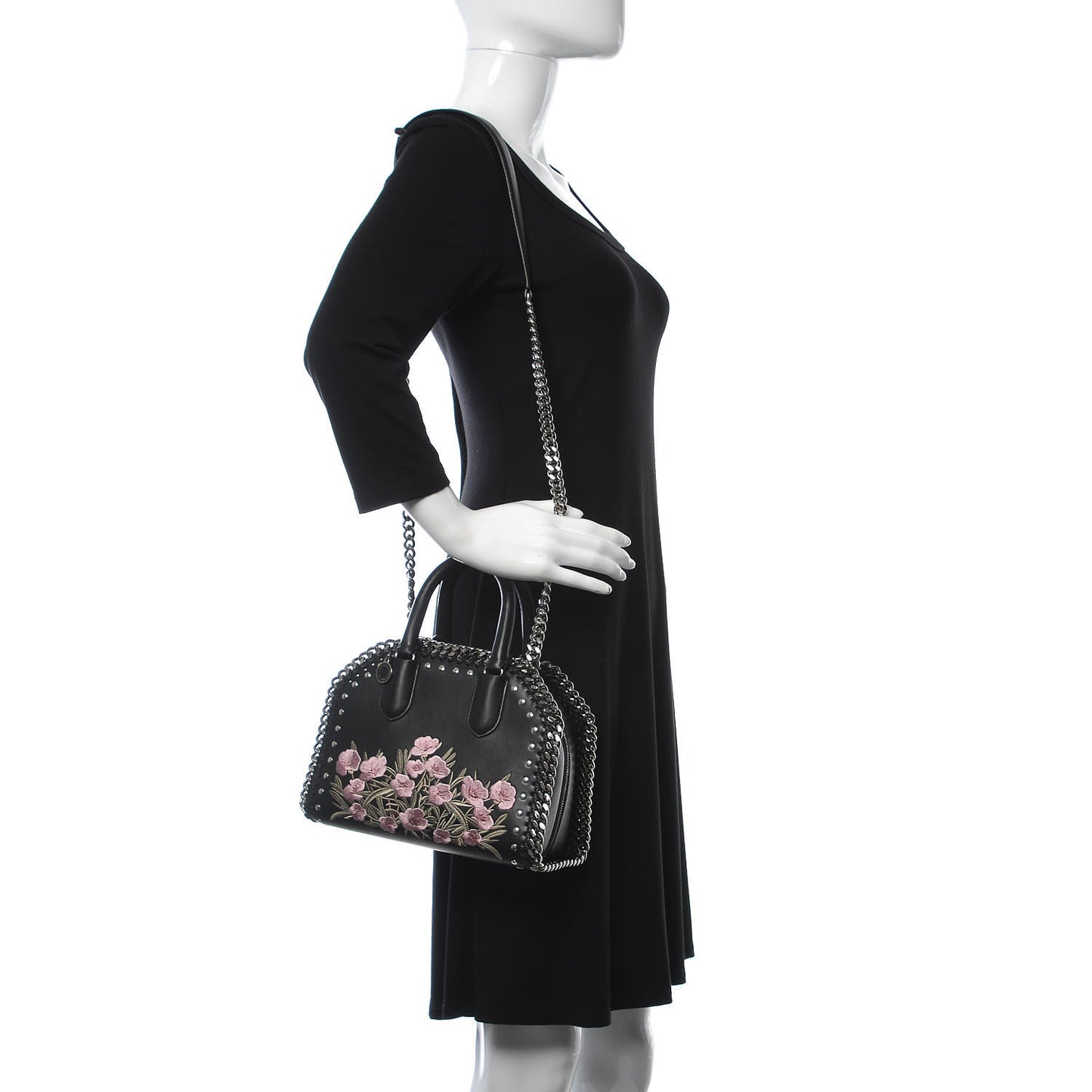 Eco Alter Nappa Mini Falabella Box Floral Embellished Top Handle Bag Black