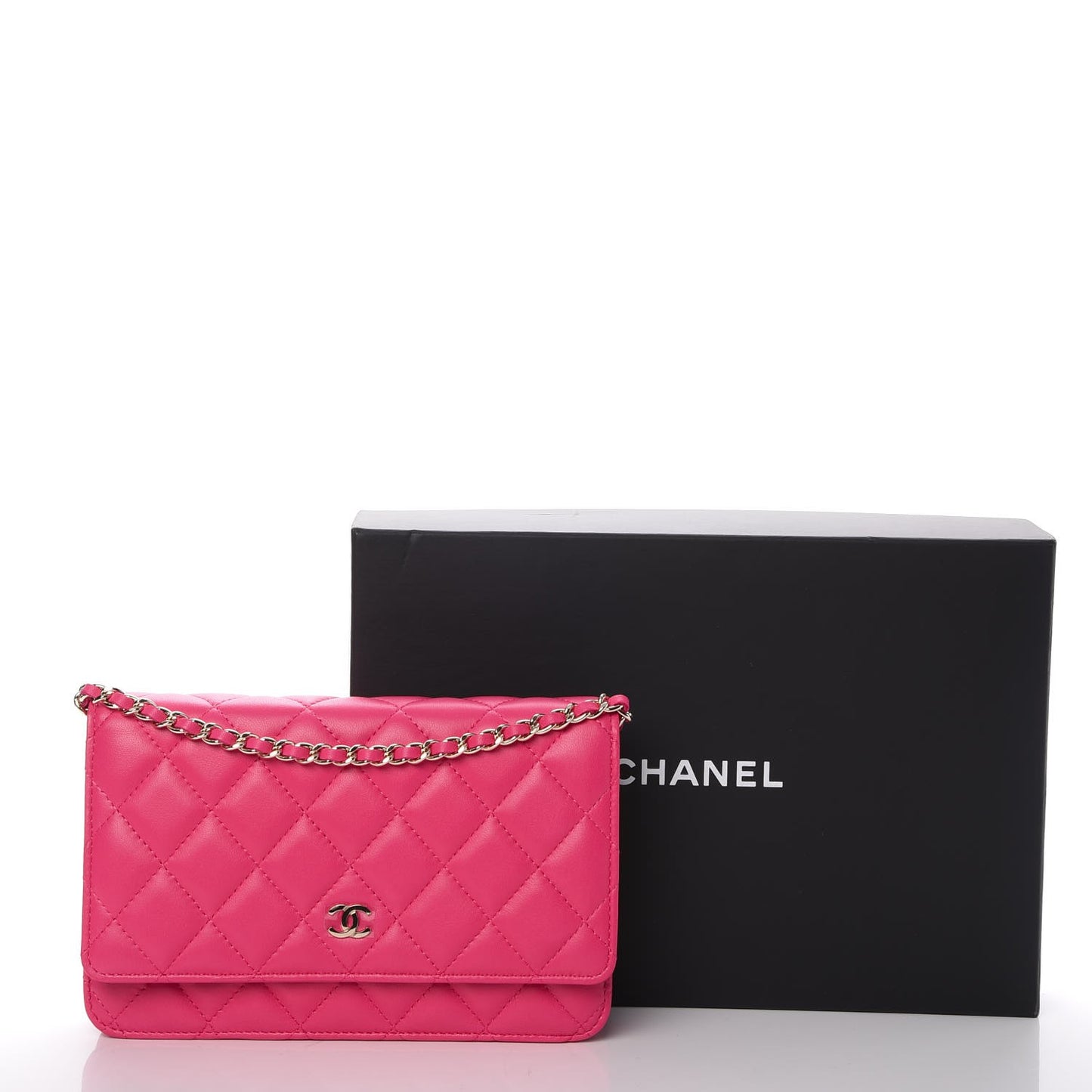 Lambskin Quilted Wallet On Chain WOC Pink