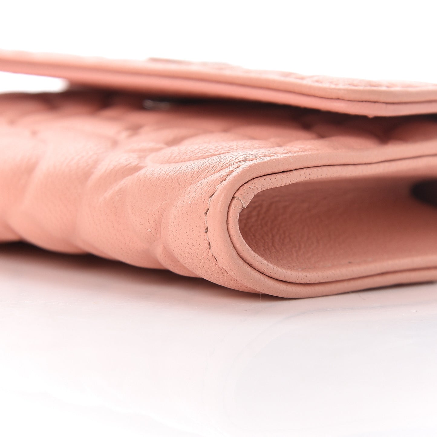 Goatskin Camellia Embossed Card Holder Wallet Light Pink