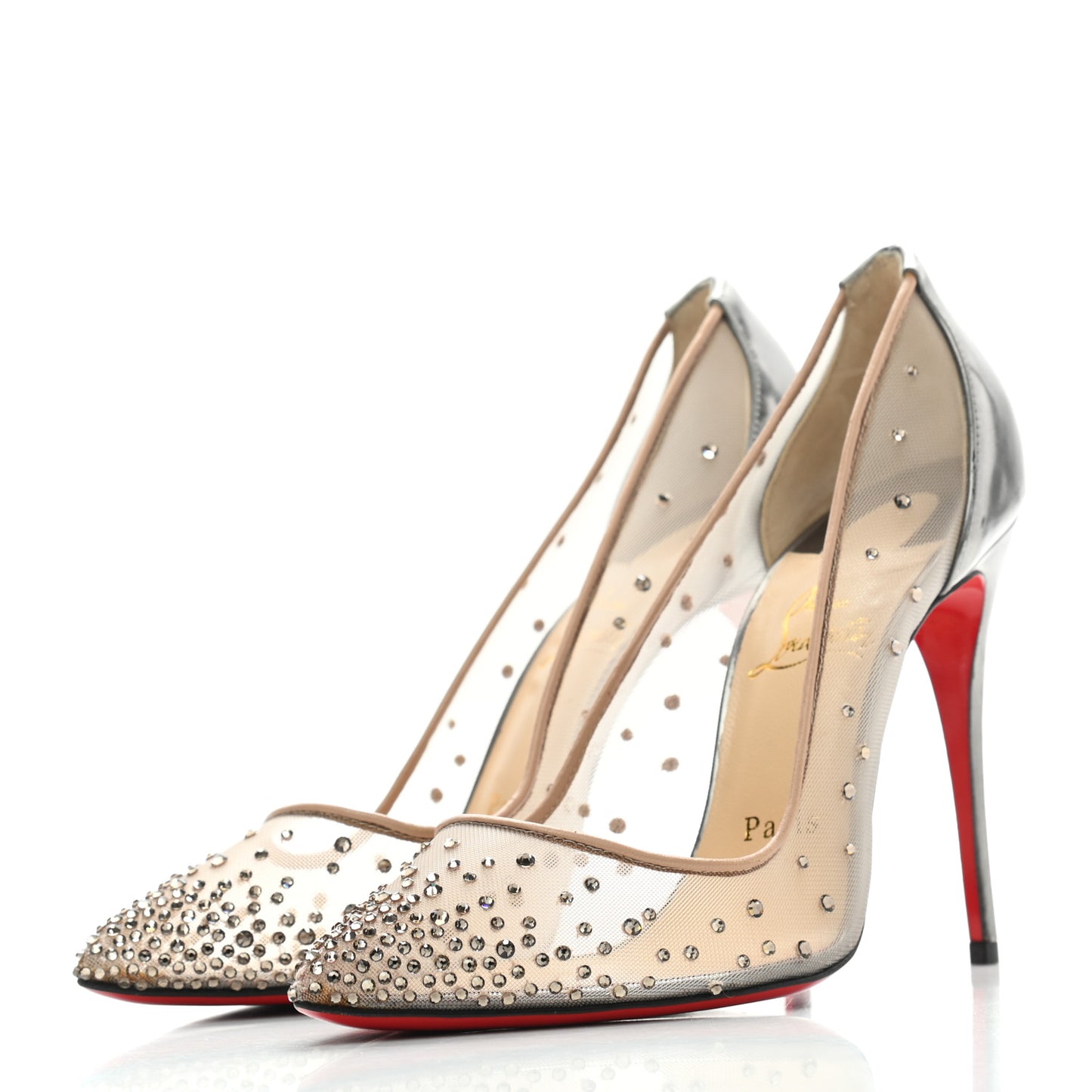 Rete Specchio Crystal Strass Follies 100 Pumps 38.5 Silver