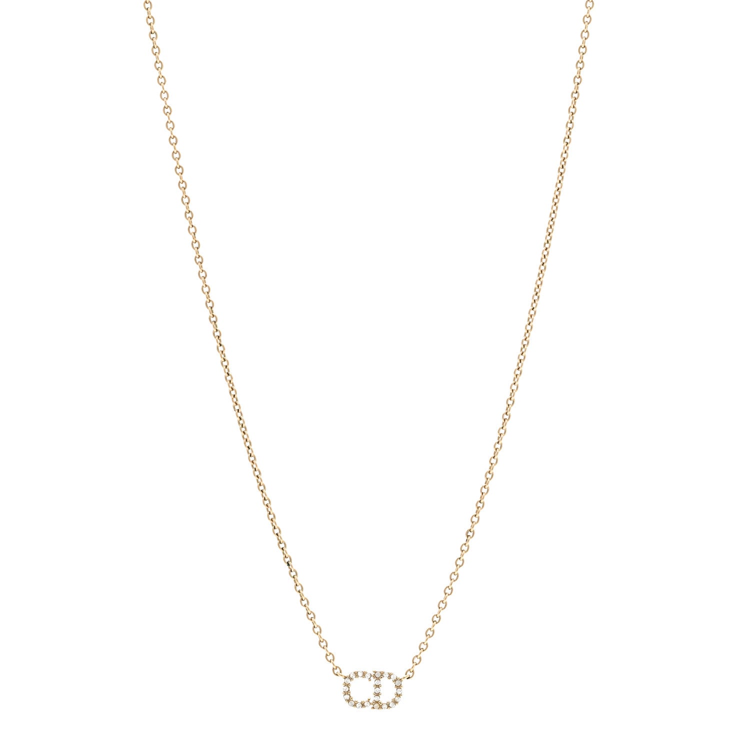 Christian Dior Metal Crystal CD Necklace Gold 1 of 5