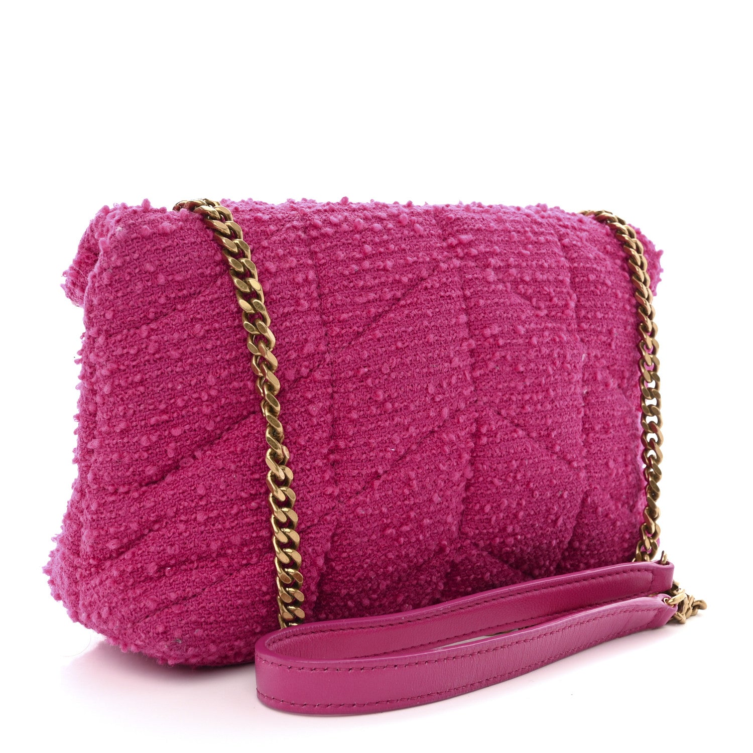 Saint Laurent Boucle Tweed Quilted Toy Loulou Puffer Monogram Chain Satchel Magenta 3 of 11